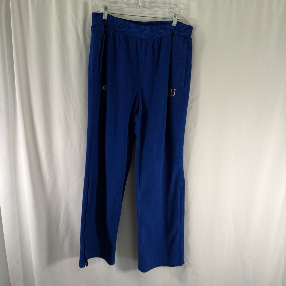 KU Jayhawks ADIDAS Fleece Joggers Men's Large Blue Pull On Zip Pockets